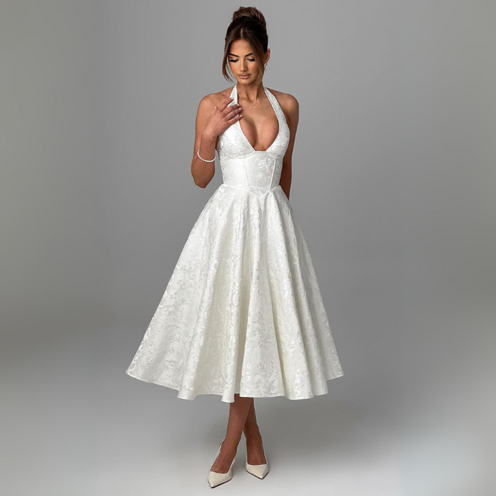 Women's Midi Dress with Open Back for Cocktail Evenings or Formal Occasions