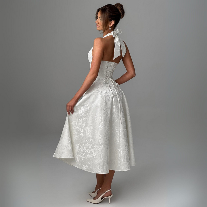 Women's Midi Dress with Open Back for Cocktail Evenings or Formal Occasions