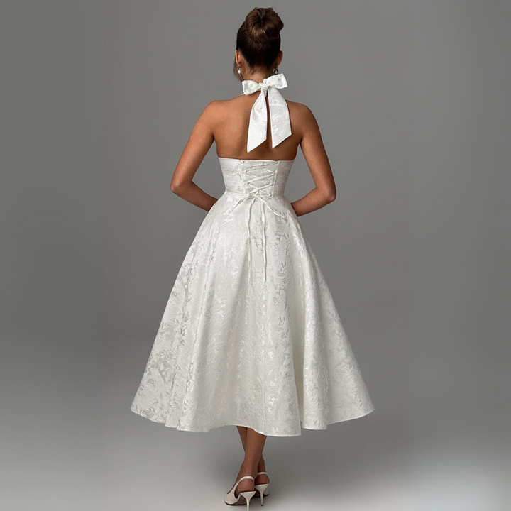 Women's Midi Dress with Open Back for Cocktail Evenings or Formal Occasions