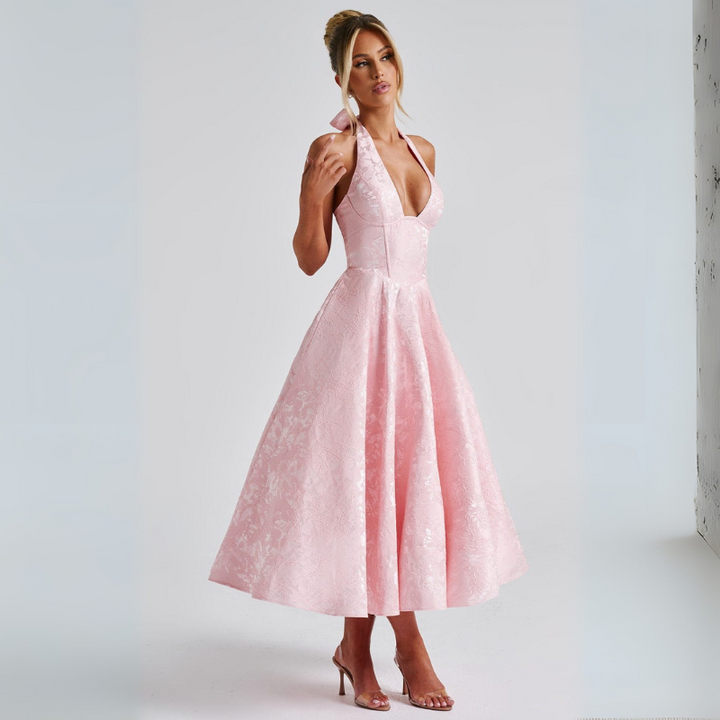 Women's Midi Dress with Open Back for Cocktail Evenings or Formal Occasions