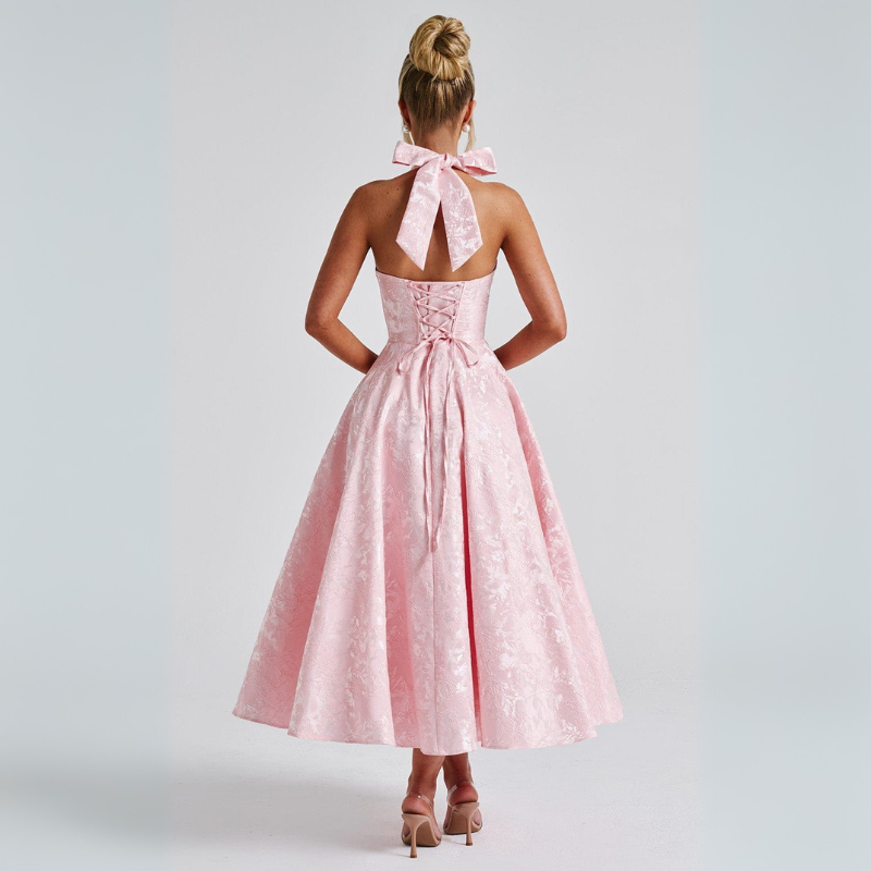 Women's Midi Dress with Open Back for Cocktail Evenings or Formal Occasions