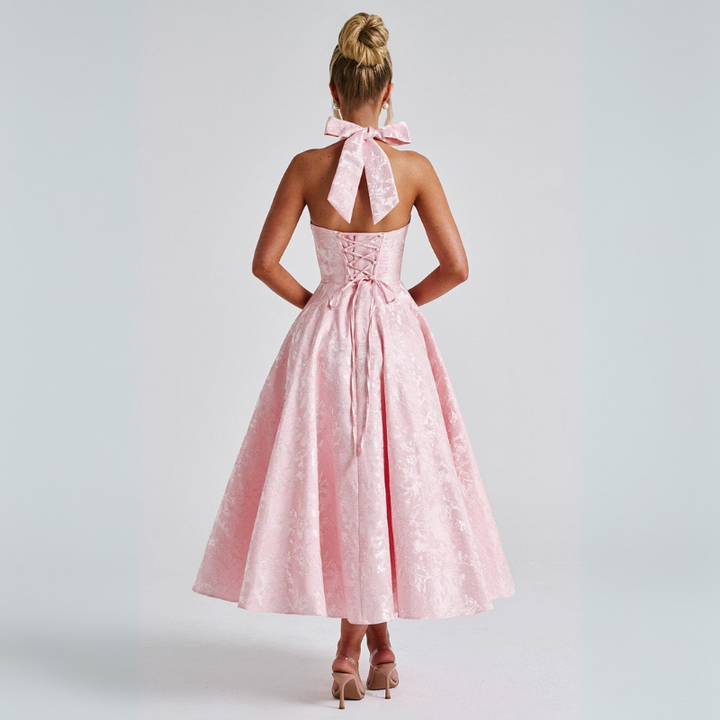 Women's Midi Dress with Open Back for Cocktail Evenings or Formal Occasions