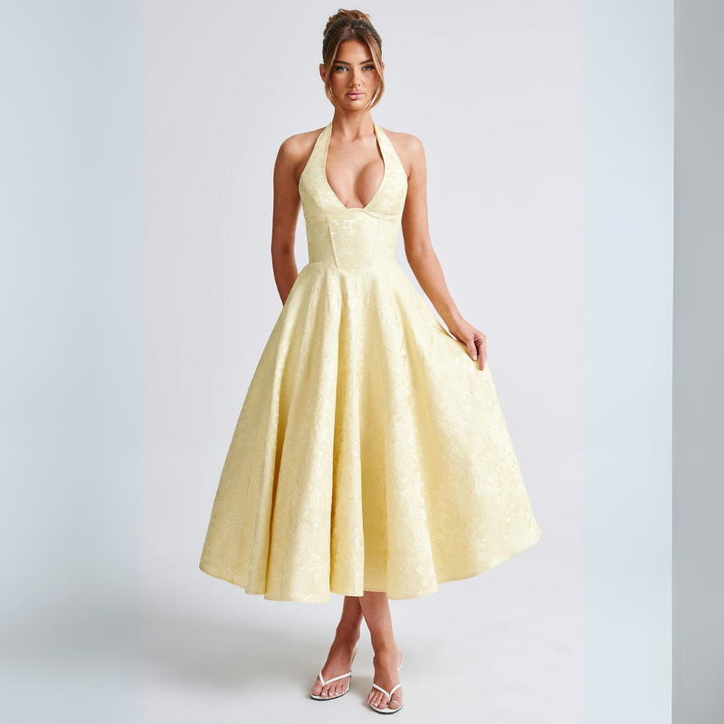 Women's Midi Dress with Open Back for Cocktail Evenings or Formal Occasions