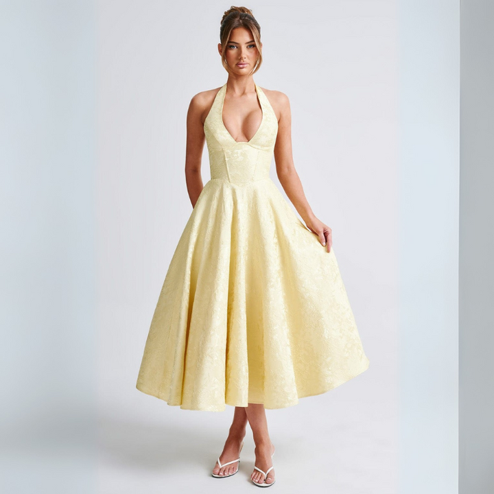 Women's Midi Dress with Open Back for Cocktail Evenings or Formal Occasions