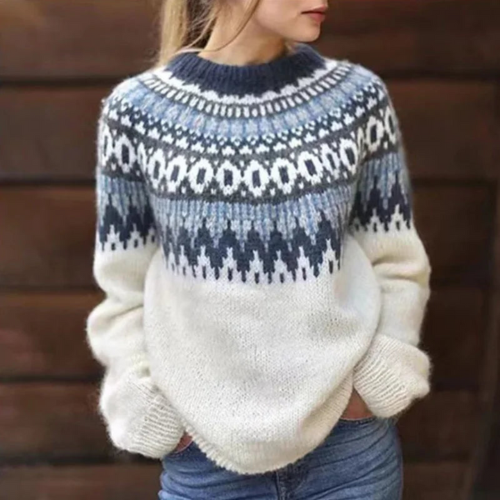 Women's Norwegian Knitted Jumper with Traditional Design for Winter Style