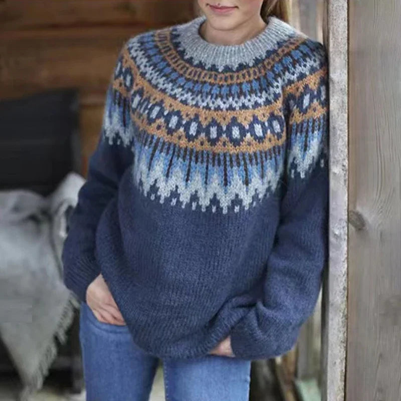 Women's Norwegian Knitted Jumper with Traditional Design for Winter Style