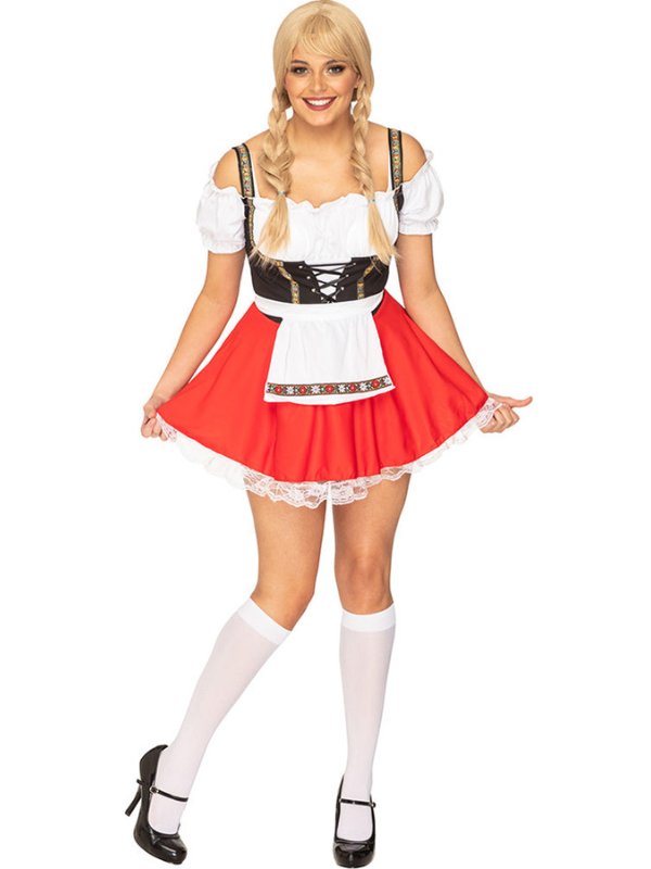 Women's Oktoberfest Beer Maid Costume Set with Dress, Apron, and Choker for Halloween