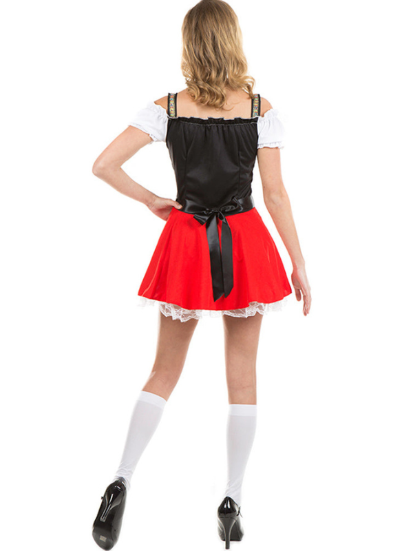 Women's Oktoberfest Beer Maid Costume Set with Dress, Apron, and Choker for Halloween