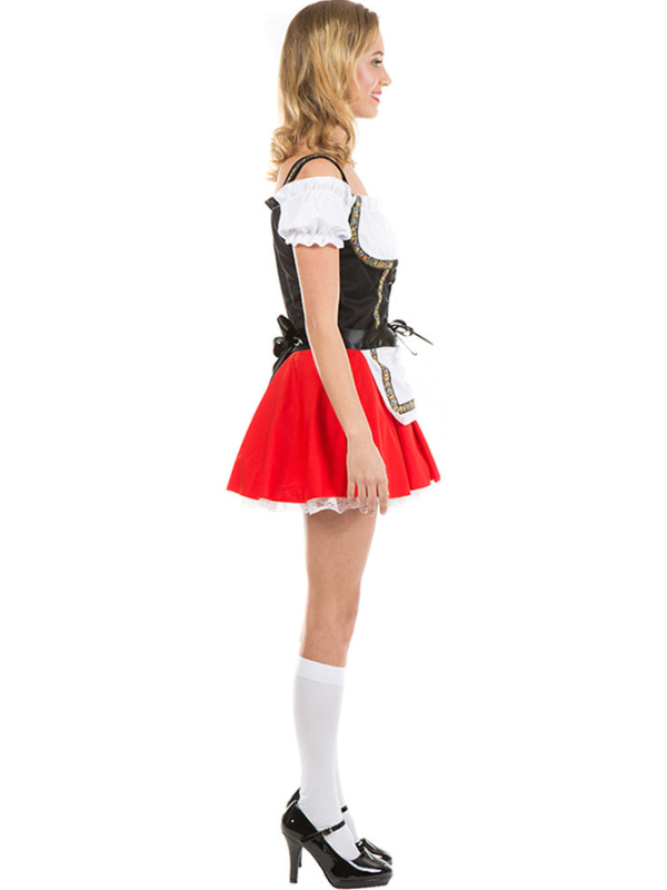 Women's Oktoberfest Beer Maid Costume Set with Dress, Apron, and Choker for Halloween
