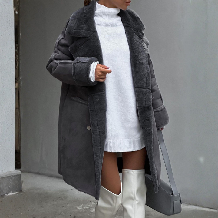 Women's Oversize Winter Coat – Fur Lined with Lapel Collar