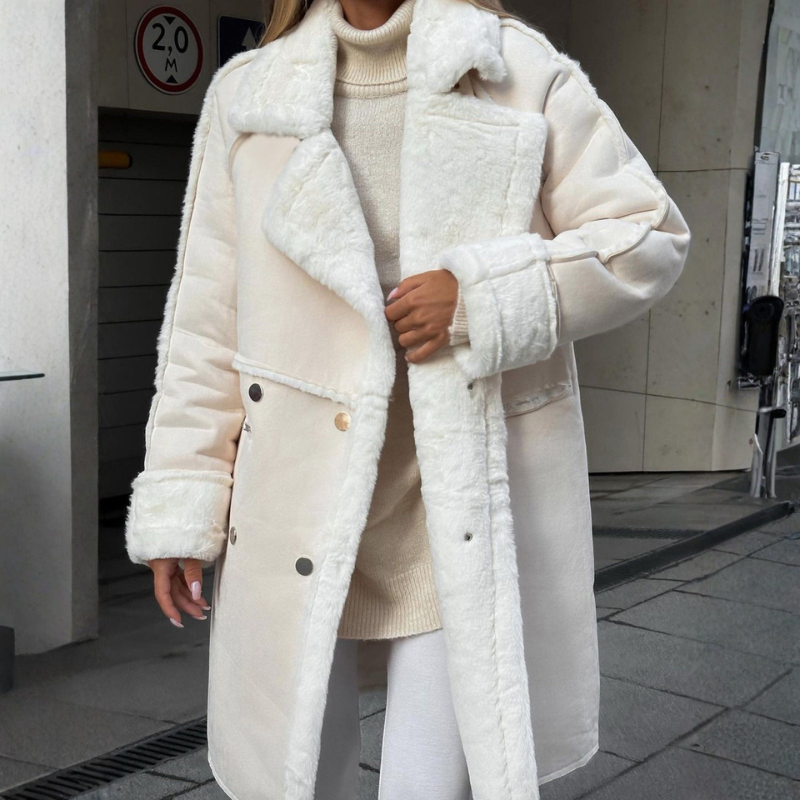 Women's Oversize Winter Coat – Fur Lined with Lapel Collar