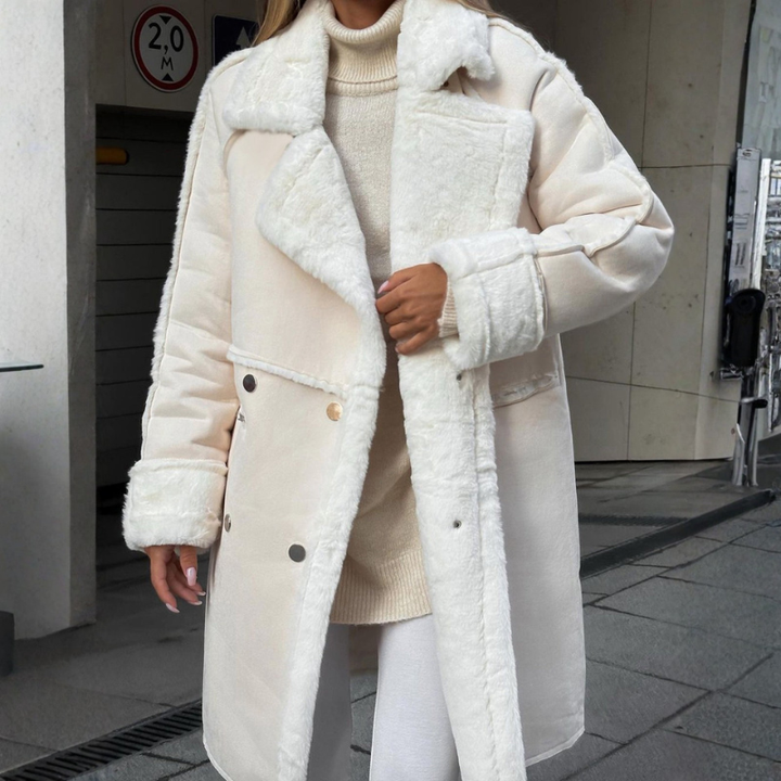 Women's Oversize Winter Coat – Fur Lined with Lapel Collar