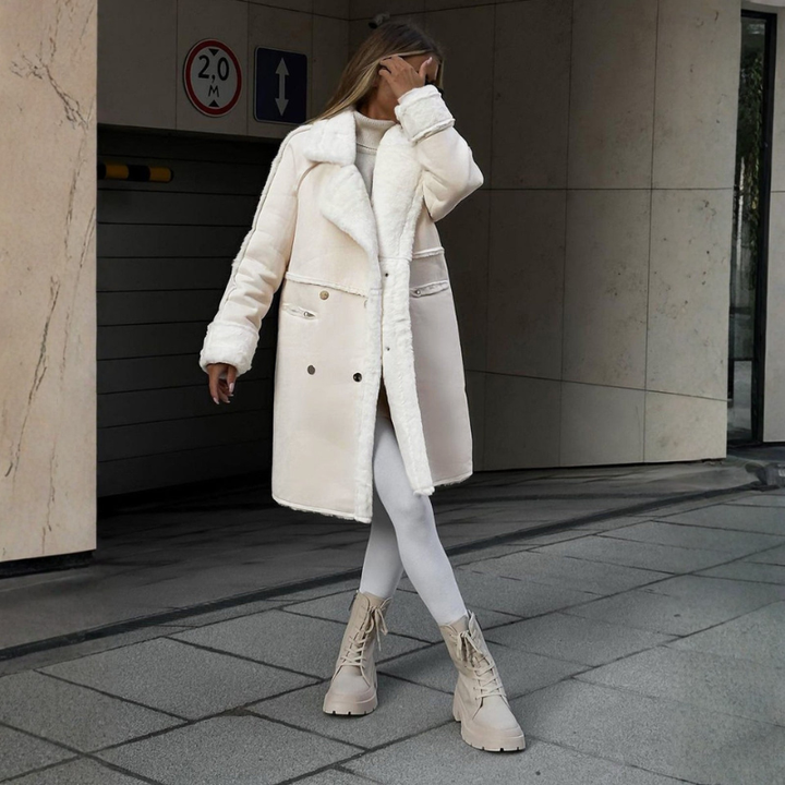 Women's Oversize Winter Coat – Fur Lined with Lapel Collar