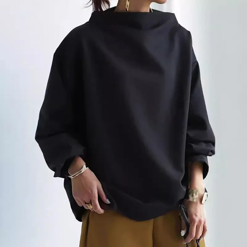 Women's Oversized High Collar Hoodie - Relaxed Fit