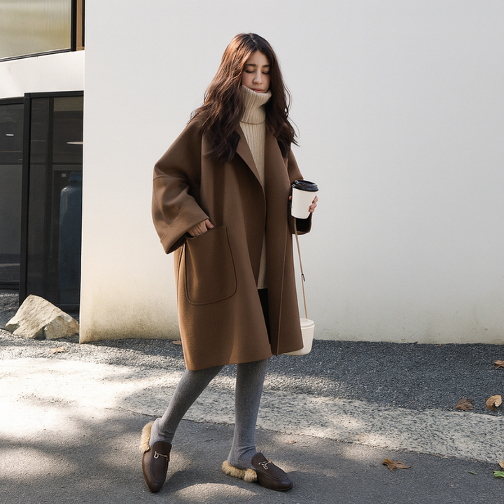 Women's Oversized Trench Coat – Double-Breasted Belted Style