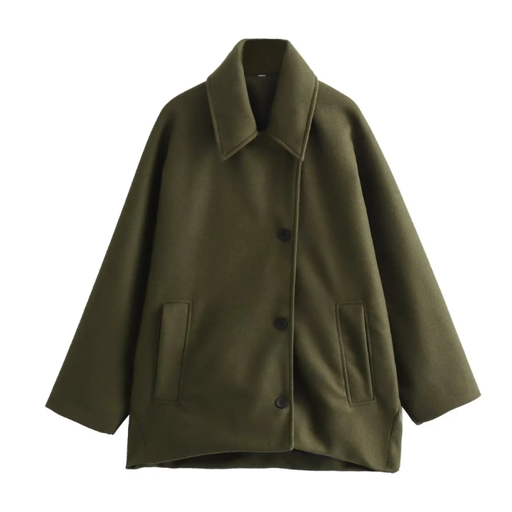 Women's Oversized Winter Coat – Long Sleeve Button Front Style