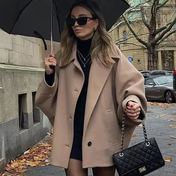 Women's Oversized Winter Coat – Long Sleeve Button Front Style
