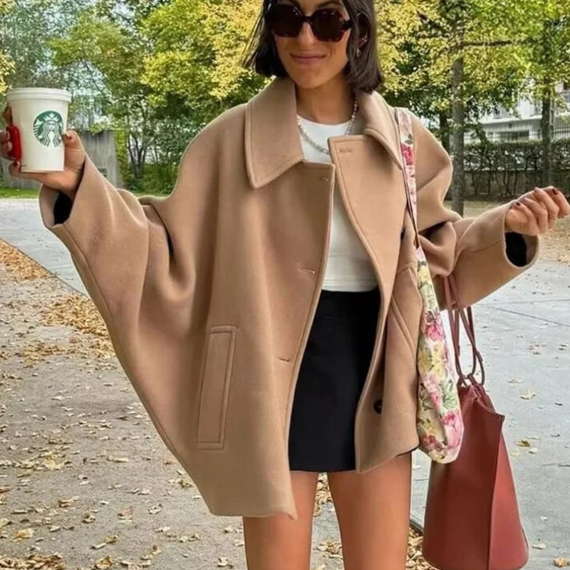 Women's Oversized Winter Coat – Long Sleeve Button Front Style