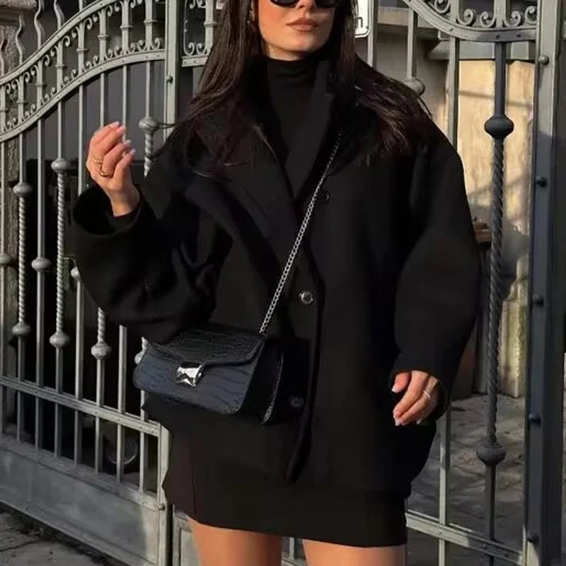 Women's Oversized Winter Coat – Long Sleeve Button Front Style