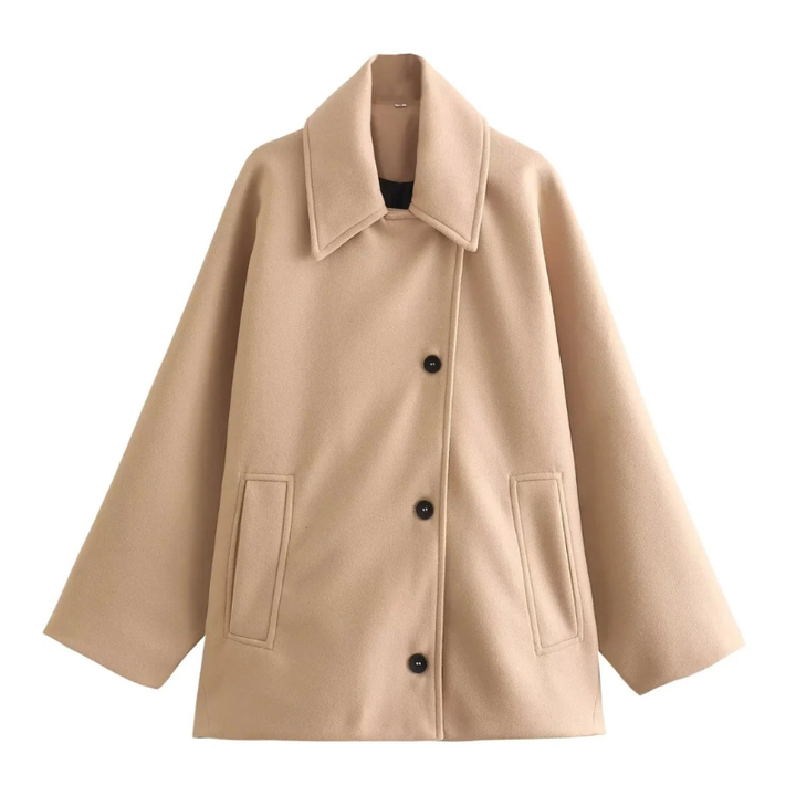 Women's Oversized Winter Coat – Long Sleeve Button Front Style