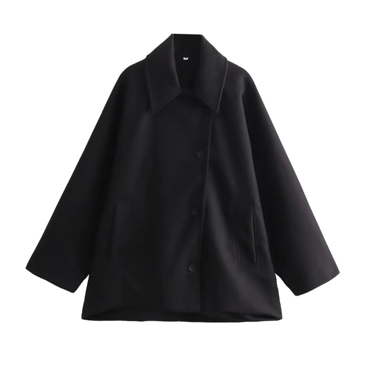 Women's Oversized Winter Coat – Long Sleeve Button Front Style