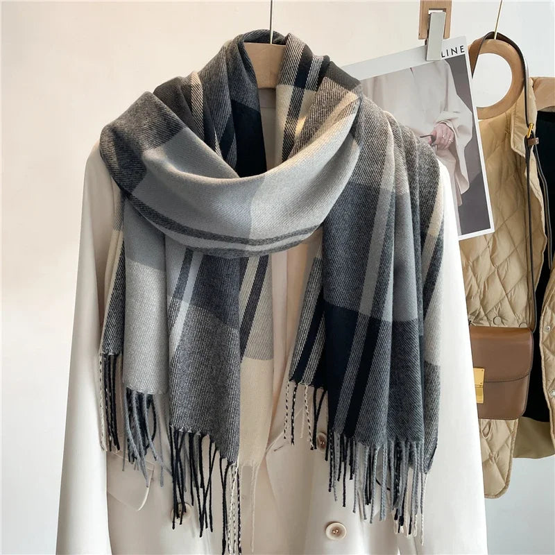 Women's Plaid Scarf Cashmere Blend Accessory