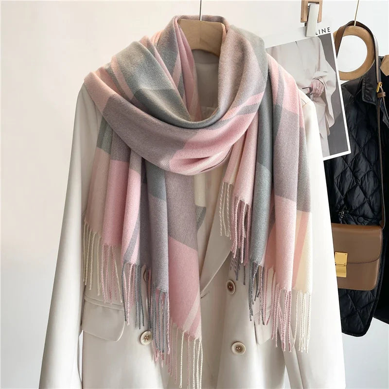 Women's Plaid Scarf Cashmere Blend Accessory