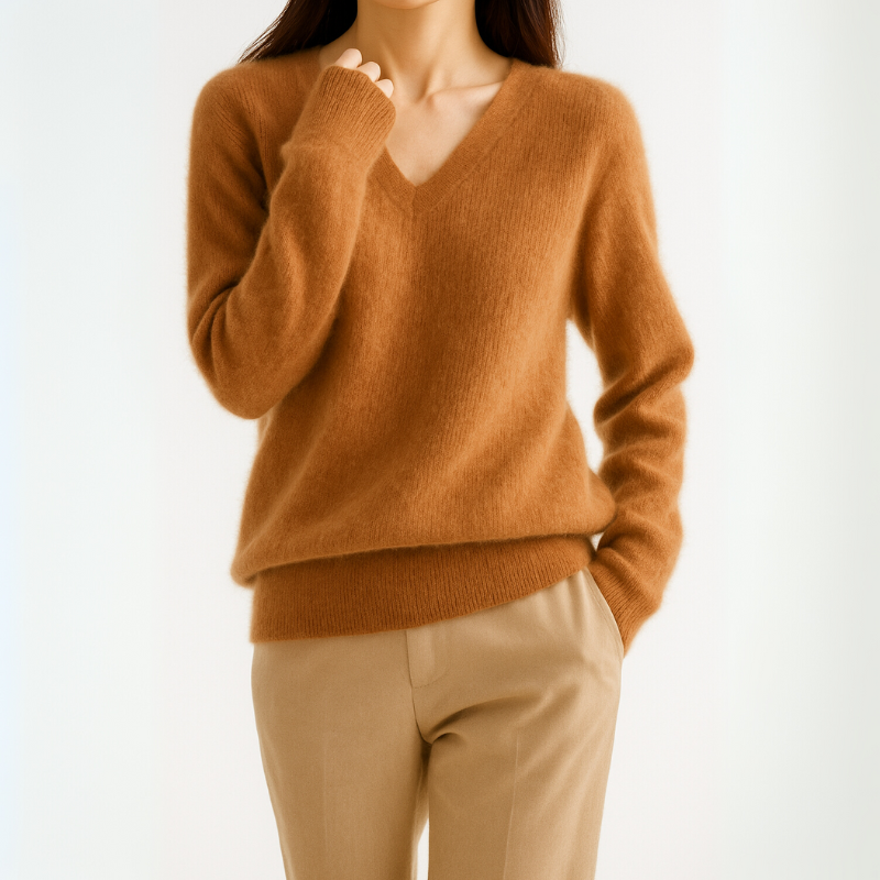 Women's Plain Pullover Sweater V-Neck Design