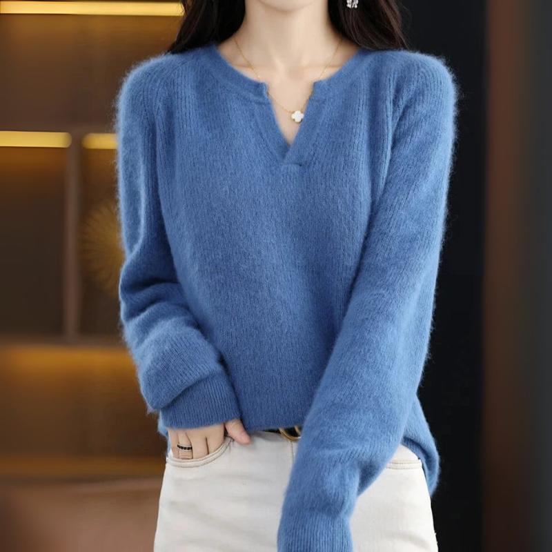 Women's Plain Pullover Sweater V-Neck Design