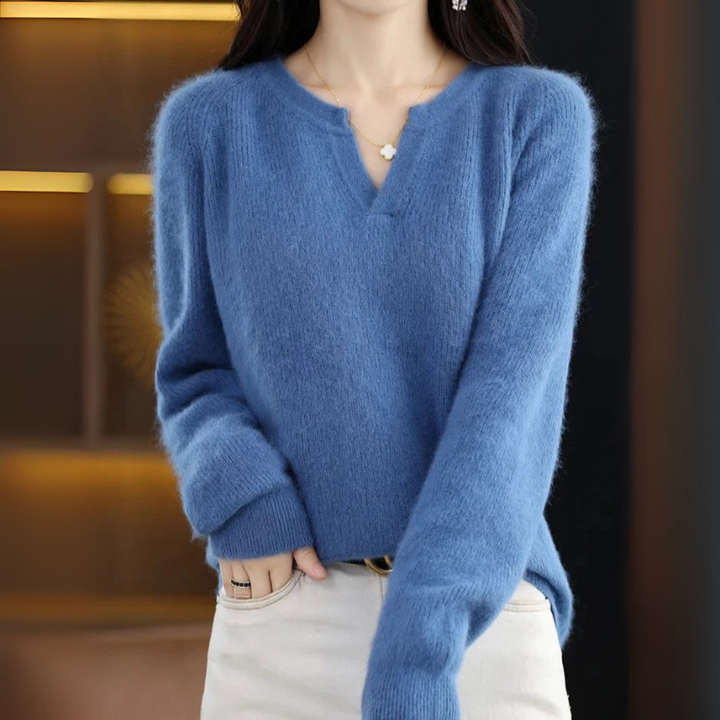 Women's Plain Pullover Sweater V-Neck Design