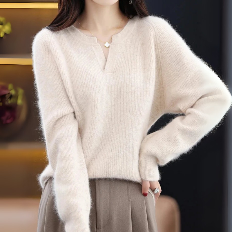 Women's Plain Pullover Sweater V-Neck Design