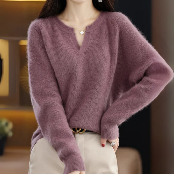 Women's Plain Pullover Sweater V-Neck Design