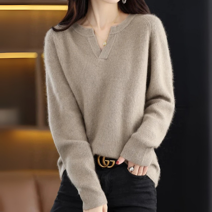 Women's Plain Pullover Sweater V-Neck Design