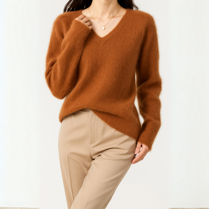 Women's Plain Pullover Sweater V-Neck Design