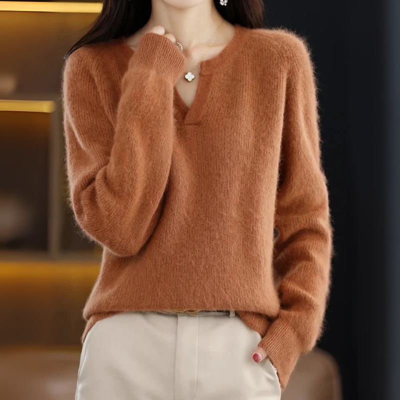 Women's Plain Pullover Sweater V-Neck Design
