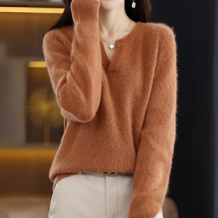 Women's Plain Pullover Sweater V-Neck Design