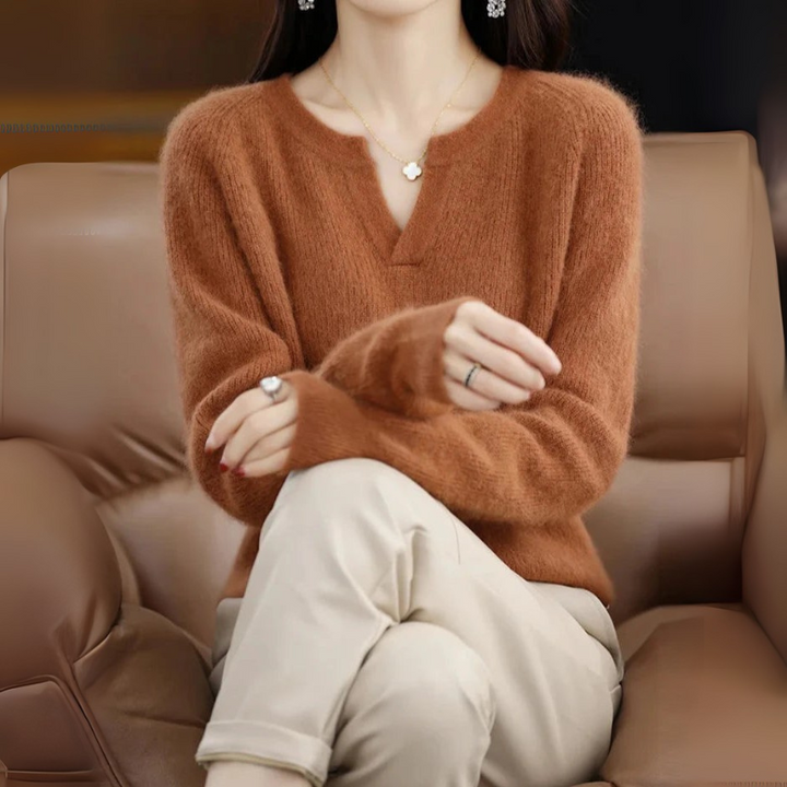 Women's Plain Pullover Sweater V-Neck Design