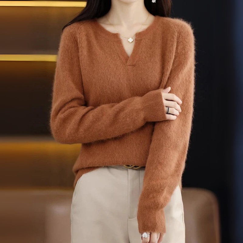 Women's Plain Pullover Sweater V-Neck Design