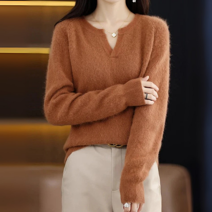 Women's Plain Pullover Sweater V-Neck Design