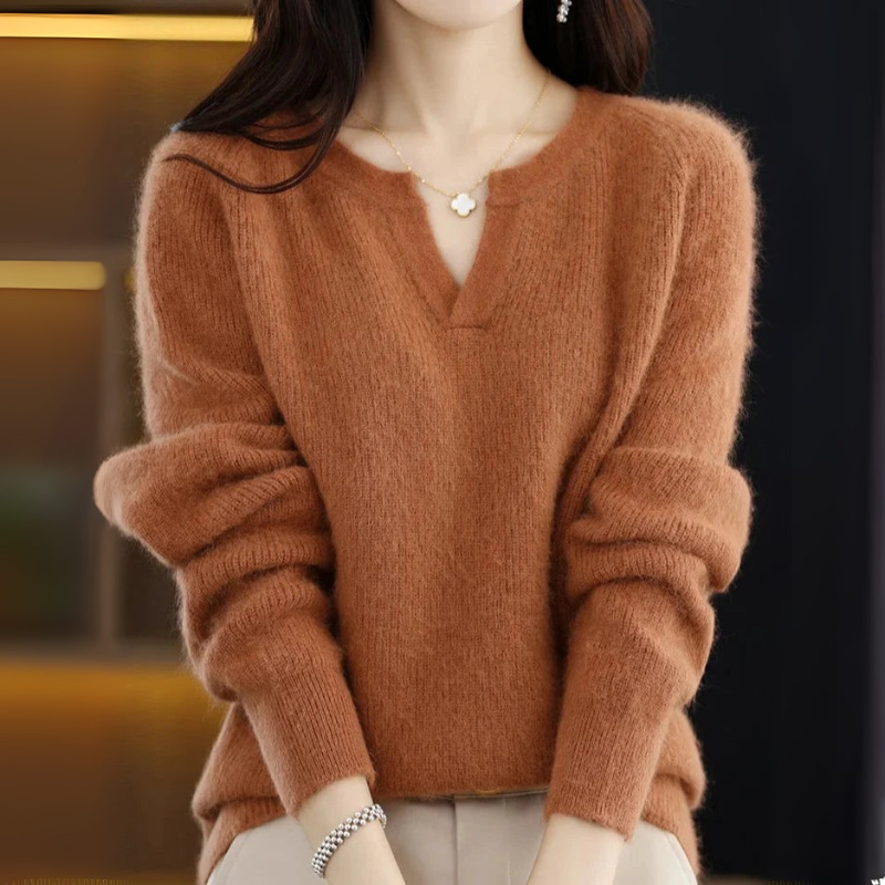 Women's Plain Pullover Sweater V-Neck Design