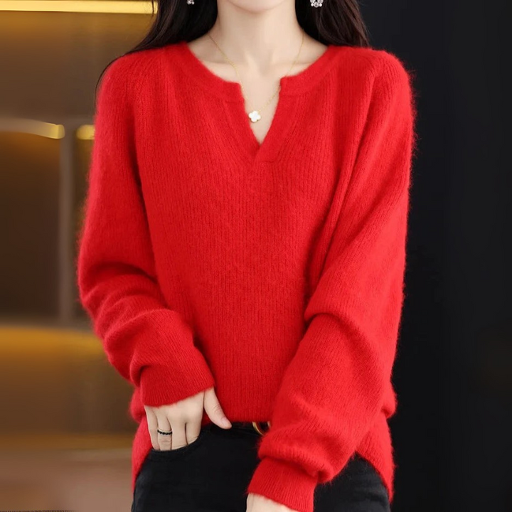 Women's Plain Pullover Sweater V-Neck Design