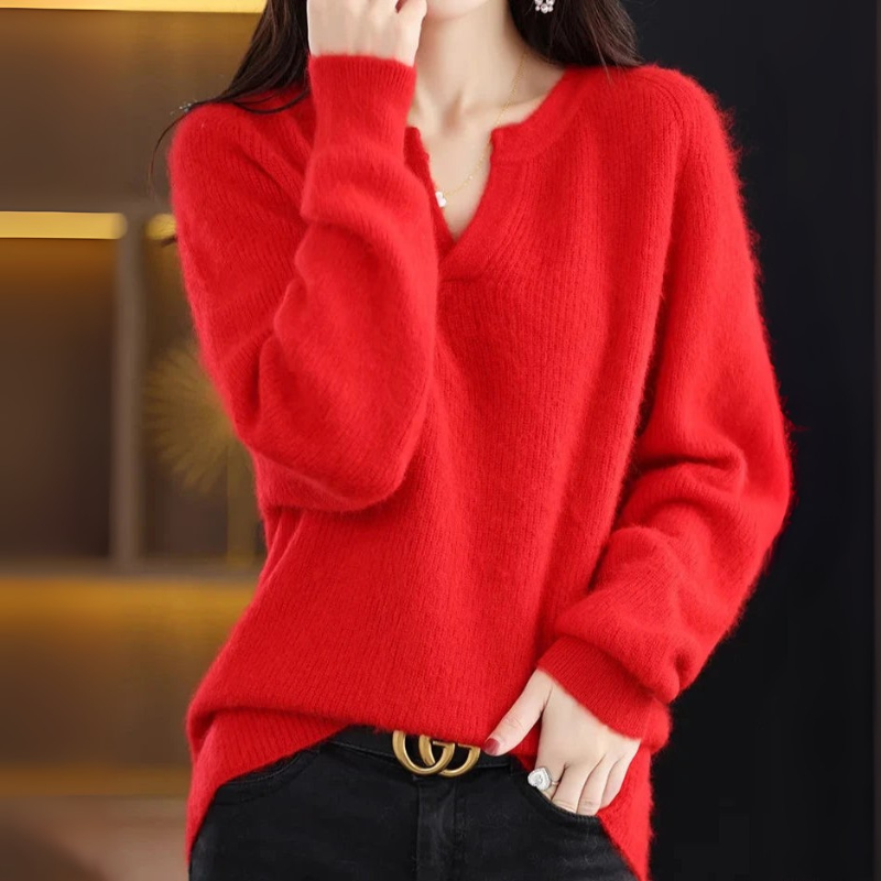 Women's Plain Pullover Sweater V-Neck Design