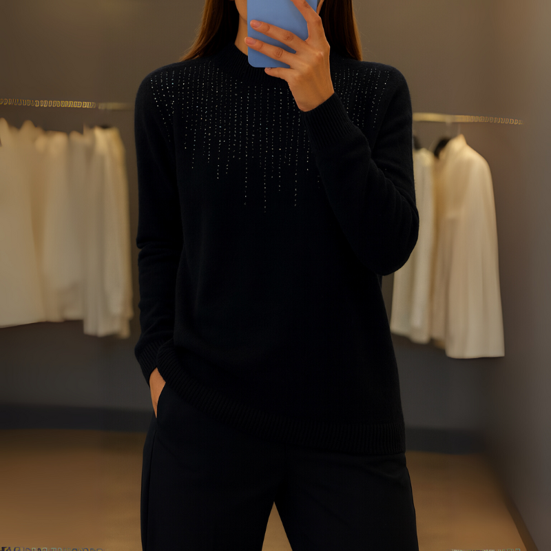 Women's Semi-Turtleneck Winter Sweater with Sequins