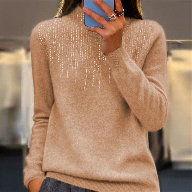 Women's Semi-Turtleneck Winter Sweater with Sequins