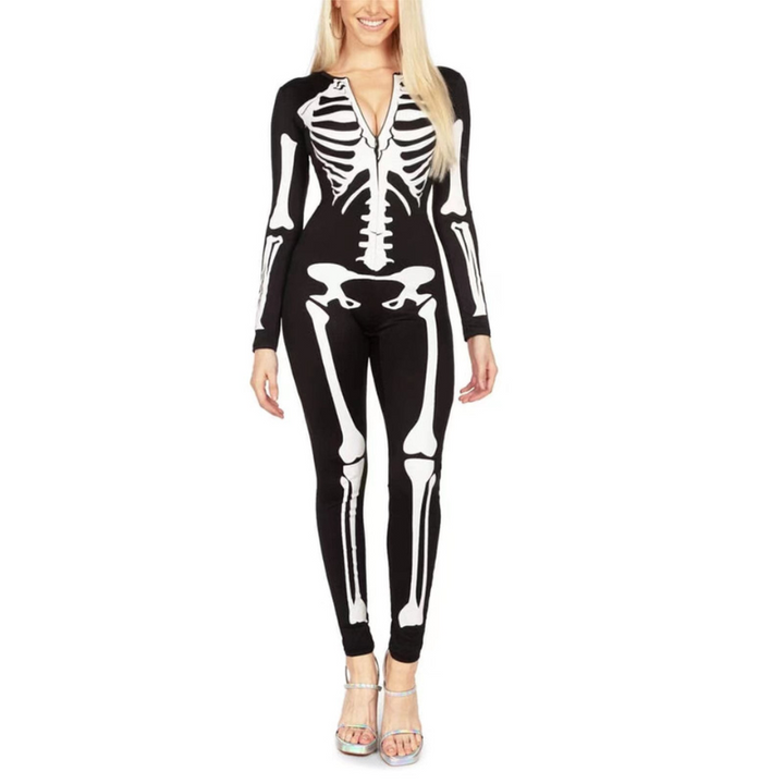 Women's Skeleton Print Costume for Halloween - Spooky Design for Parties and Themed Events