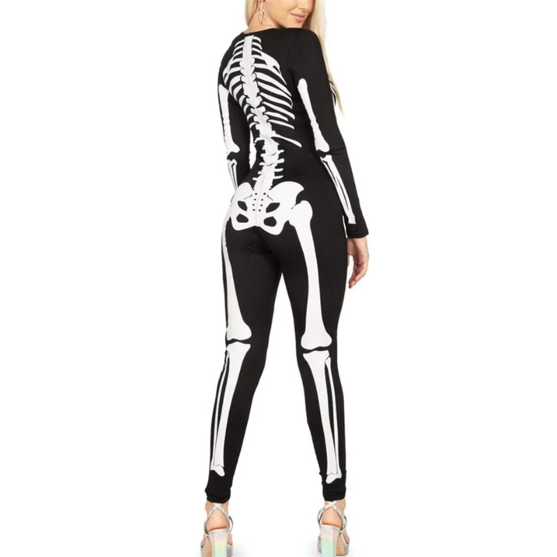 Women's Skeleton Print Costume for Halloween - Spooky Design for Parties and Themed Events