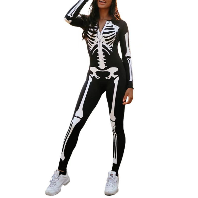 Women's Skeleton Print Costume for Halloween - Spooky Design for Parties and Themed Events