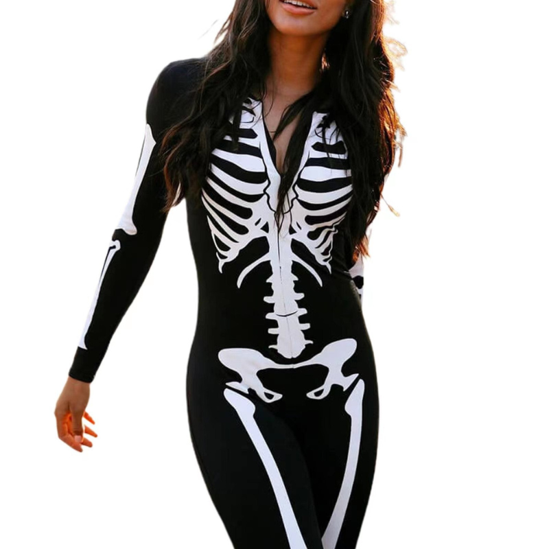 Women's Skeleton Print Costume for Halloween - Spooky Design for Parties and Themed Events