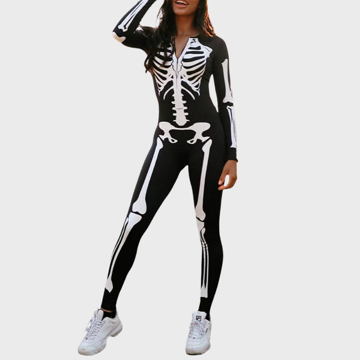 Women's Skeleton Print Costume for Halloween - Spooky Design for Parties and Themed Events