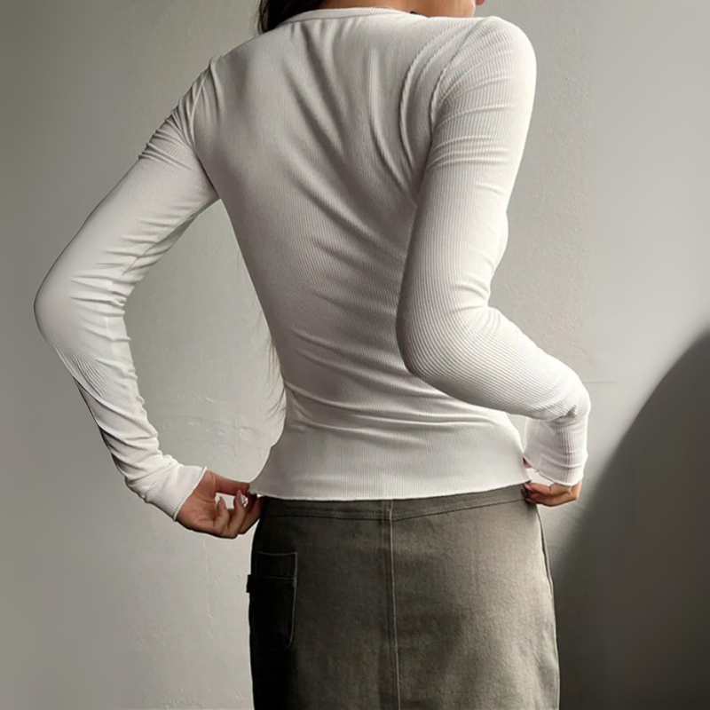 Women's Slim-Fit Long Sleeve Henley Top